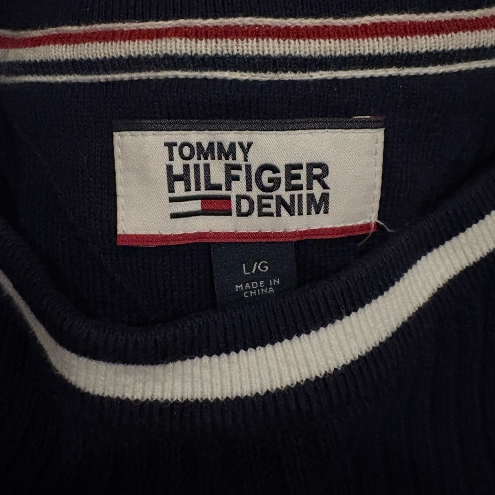 Tommy Hilfiger Mens Denim Ribbed
Knit Crewneck Sweater Size L Navy Blue - Picture 3 of 7